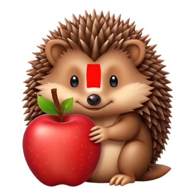 a sitting hedgehog with an apple sticker
