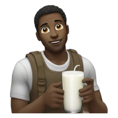 black man with a glass of milk leaving from a house sticker