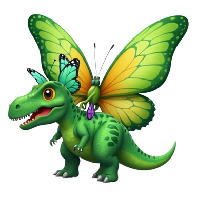 A dinosaur chewing on a huge butterfly sticker