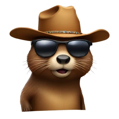 Beaver with sunglasses and cowboy head sticker