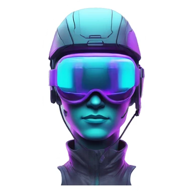 Secret human agent in a futuristic hat with in Apple VR goggles headset code display on the goggles , cyberpunk, cyan and purple colors, only upper body portrait, front facing the camera  sticker