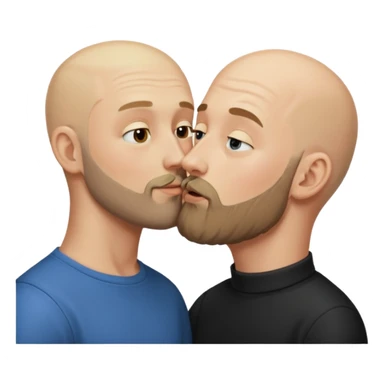 Blond man kissing bald man with a beard sticker