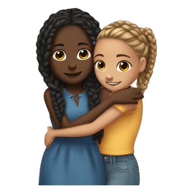 One girl with dark skin and box braids hugging another girl that has darker skin but is shorter sticker