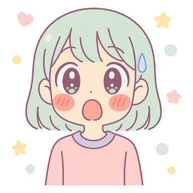 anime style character with wide eyes, red cheeks, mouth open in shock, embarrassed, classic anime sweat drop sticker