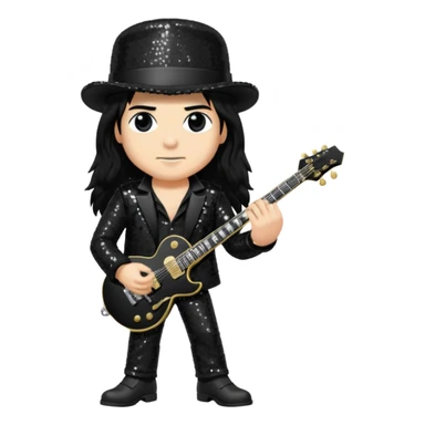 Slash from Gun n Roses with long jet black hair, black sequin outfit sticker