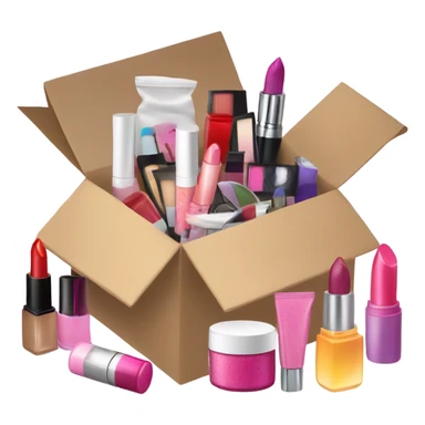 An opened box with various cosmetics sticker