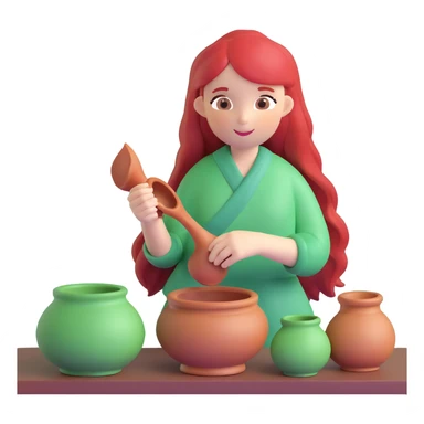 girl with long red hair making pottery sticker