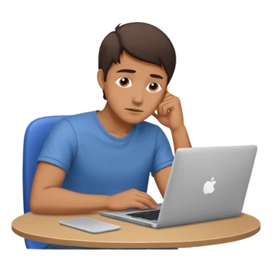 man sitting at table laptop tired dramatic gesture sticker
