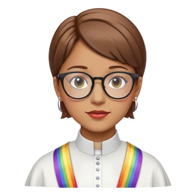 female brown hair light skin with glasses add clergy collar, and rainbow stole sticker