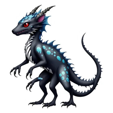 a dark gothic edgy vernid-fionbri-creature with splash patterns full body sticker