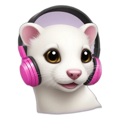 white ferret with pink headphones sticker