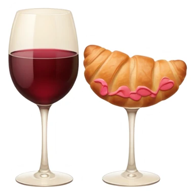French cuisine humanless avatar in clean emoji-style illustration. Croissant and wine glass, soft beige tones, simple shapes, flat design, refined and cozy. sticker