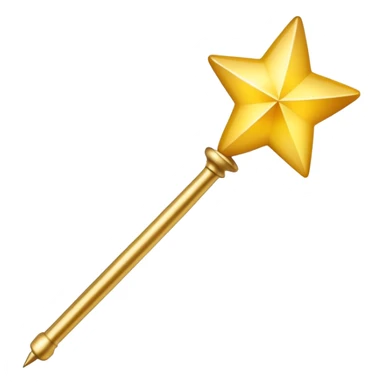 Magic wand with gradient yellow stars, golden handle with star tip, magical sparkles flying out, similar to Apple emoji style sticker