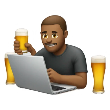 A man at a laptop with a beer sticker