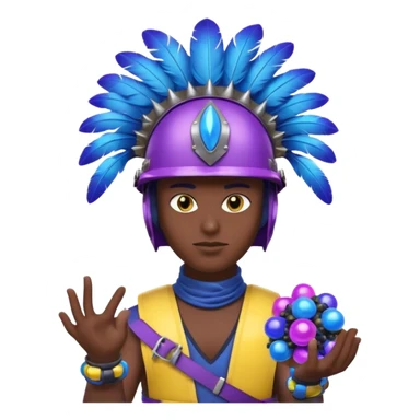Generate an image of a night with a blue rounded feather on his helmet. He has a big night with balls as hands which have purple obsidian spikes on them. He also has a blue belt with yellow spikes on it. He also has purple glowing eyes. sticker