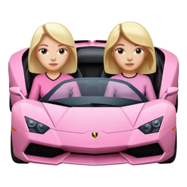 Make car far away so I can see full car Car facing forward in pink sports car. The best friend girls are not smiling but very pretty. One girl is blonde, one girl is brunette. Front of car sitting in the seats. Make it a pink sports car. They are two baddies make it a Lamborghini pink car  sticker