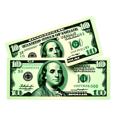 3D realistic US 100 dollar bill sticker, slight perspective, centered, clean cutout, transparent background, no text, no watermark sticker