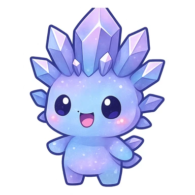 chibi kawaii crystal sprite creature, purple blue and pink colors, happy expression, cute and adorable sticker
