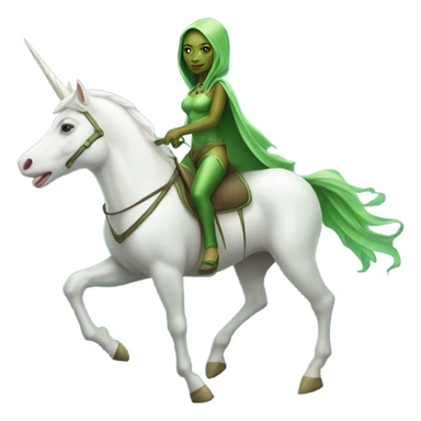 a green amazon alien woman on a four-legged white unicorn sticker