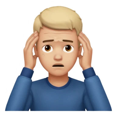 A frustrated young man holding his head, confused expression, dramatic lighting, blurred dark background, cinematic YouTube intro style, ultra-realistic. sticker