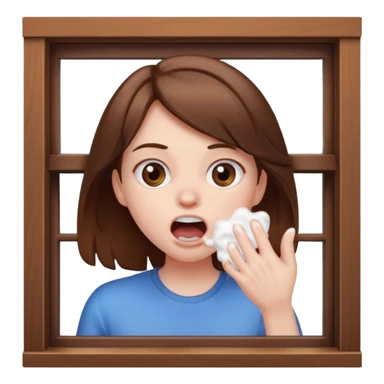Brown haired girl Foaming at the mouth clawing at a window sticker