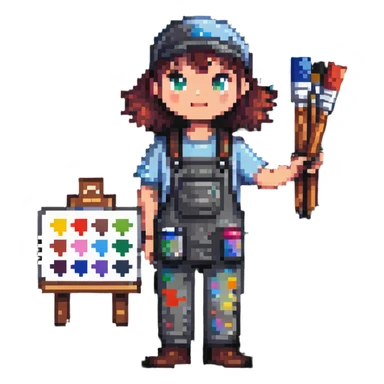artist with palette and paintbrushes sticker