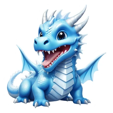 Cinematic Cute Yawning Beautiful Ice Dragon Portrait Emoji, Head tilted slightly with a dramatic, wide-open yawn, revealing a softly crystalline body with subtly drooping, frost-laden scales in cool blues and silvery hues, each detail rendered with natural icy finesse; high shine, relaxed yet elegant, styled with a dash of enchanted winter charm, soft glowing outline, capturing the essence of a sleepy yet graceful ice drake ready to stretch out and melt into a serene, frozen slumber! sticker