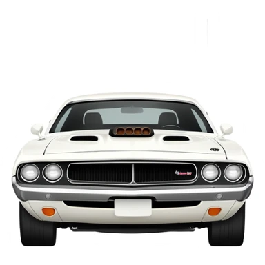 All-white 1971 Dodge Challenger from Tarantino's Death Proof, stylized iOS emoji look, clean white finish, iconic muscle car silhouette, simplified details sticker