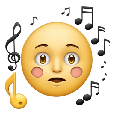yellow circle face emoji whistling with music notes coming out its mouth and side-eyeing sticker