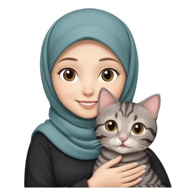 Hijab White girl smiling while holding a black grey tabby cat sticker