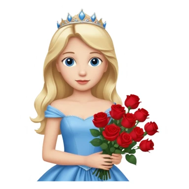 Blonde haired, blue eyes princess holding a bouquet of roses wearing a princess gown sticker