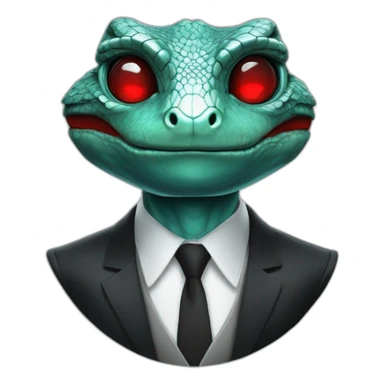 Aquamarine reptilian in classic black suite with red laser eyes on the middle of platinum coin sticker