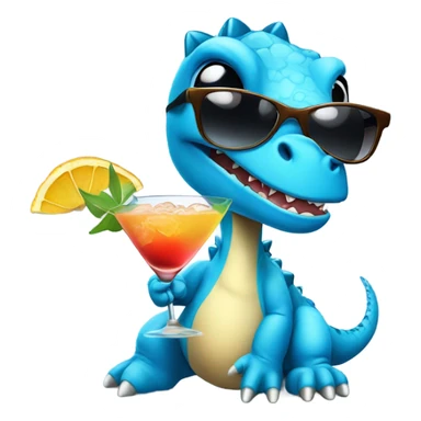baby blue dinosaur wearing sunglasses and drinking a cocktail sticker