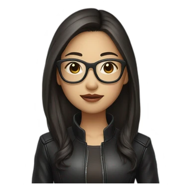 Asian girl in glasses and leather jacket whith dark long hair sticker