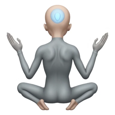 fullbody STANDING AND PRAYING HANDS gray alien FROM REAR BACKVIEW sticker