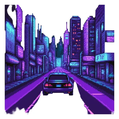 car driving through neon city streets at night with purple and blue lighting sticker