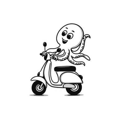 octopus riding a scooter, hand drawn doodle style sticker