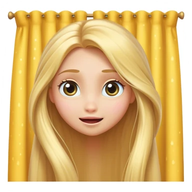 Cinematic Adorable Rapunzel Portrait Emoji, Playfully peeking out from behind a curtain of hair, big sparkling eyes, cheeks flushed with excitement, exuding charm and innocence, an absolute delight! sticker