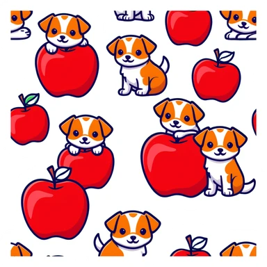 Group of cute dogs piling on a red apple sticker