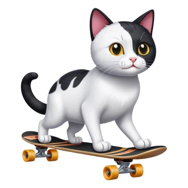 White and black cat on a skateboard sticker