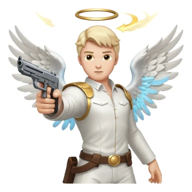 male Angel dual-wielding pistols, shooting, dynamic action pose, glowing wings, no background














 sticker
