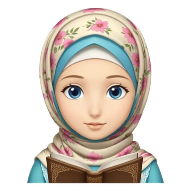 Turkish blonde floral design Hijabi girl with blue eyes and beautiful finish reading quran sticker