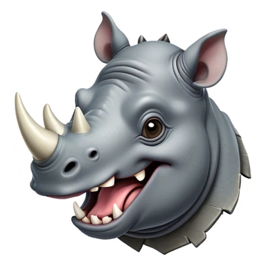 Cinematic Comical Rhinoceros Portrait Emoji, Head tilted dramatically with an exaggeratedly amused expression, featuring a striking, glossy slate-gray hide with a boldly textured horn, wide, expressive eyes filled with playful disbelief, Simplified yet hilariously expressive features, highly detailed, glowing with a slightly sassy glow, high shine, dramatic yet playful, stylized with an air of cheeky wild mischief, bright and endearing, soft glowing outline, capturing the essence of a spirited and over-the-top rhinoceros, so meme-worthy it feels like it could charge its way into internet fame instantly! sticker