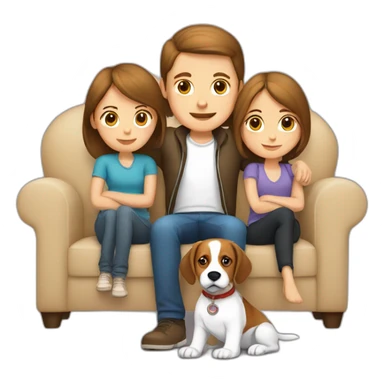 Brown hair White boy and girl and beagle Sit on couch sticker