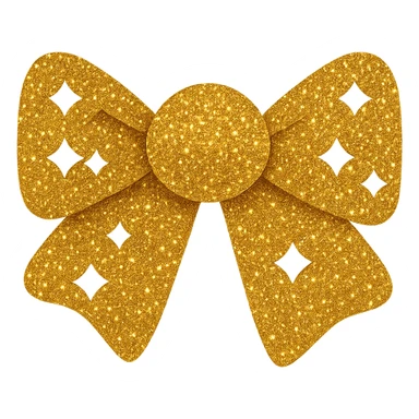 Make the glitter bow gold glitter with shimmering texture, elegant and festive, no background. Emphasize the gold glitter and shimmering texture in a decorative style. sticker