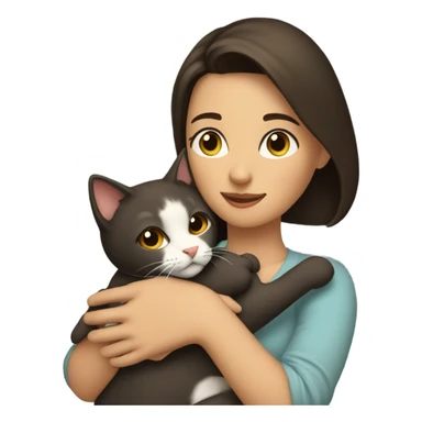 A brunette holds a cat sticker