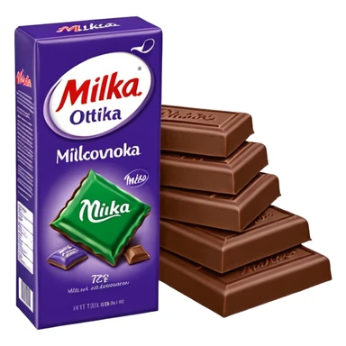 плитка молочного шоколада Milka в фиолетовой упаковке, открытая наполовину sticker