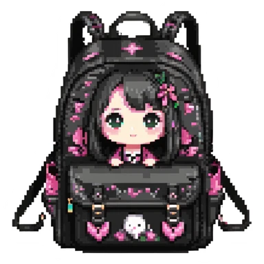 pink and black gothic backpack, cute and chibi, small size, simple details sticker