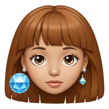i want an emoji of a girl, with brown bangs and long hair and a diamond ball piercing on the nose sticker