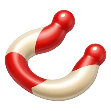 a pair of magatama (comma-shaped beads) side by side, in red and beige sticker